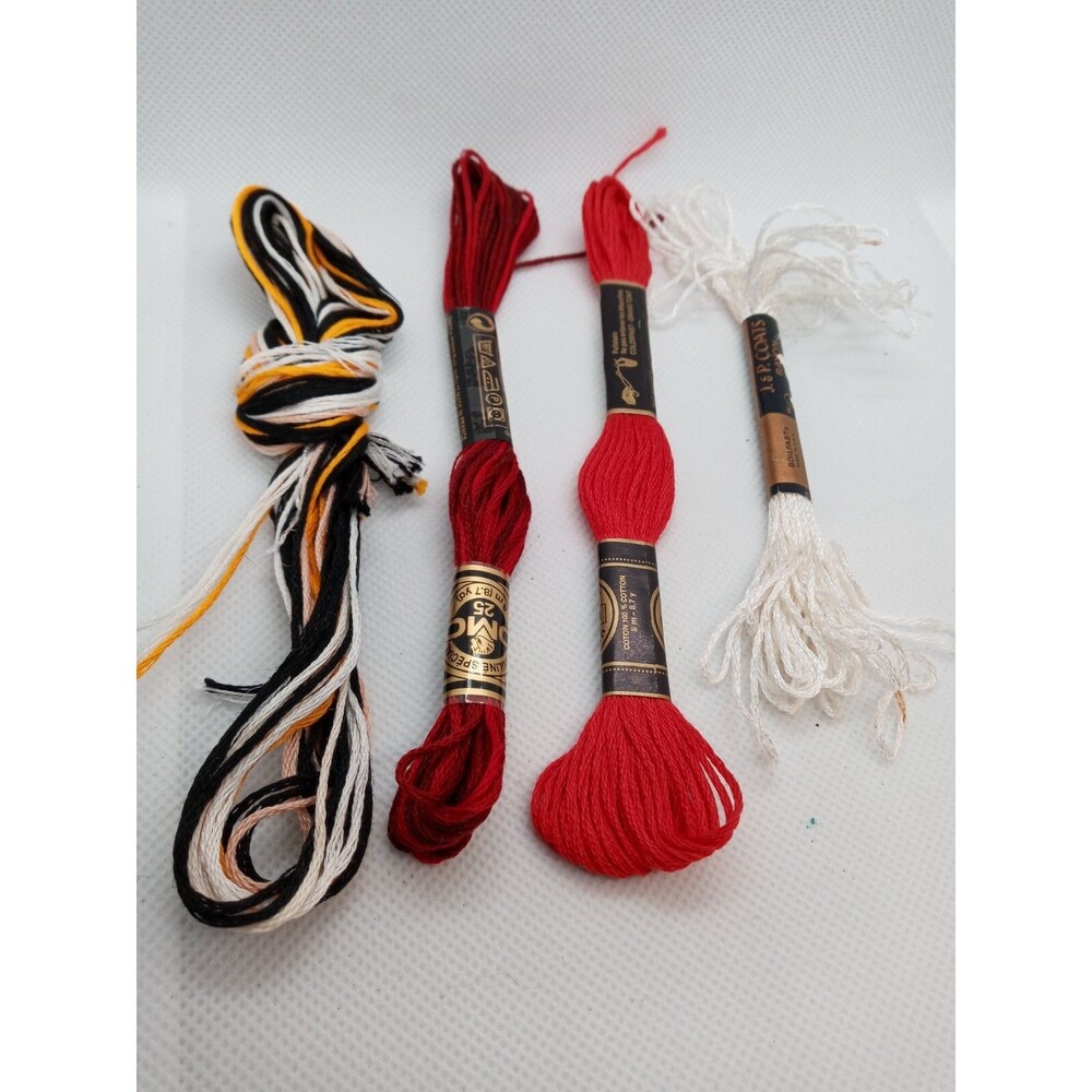 Embroidery Floss Lot - DMC & Coats -  4 skeins White Reds Green Multi